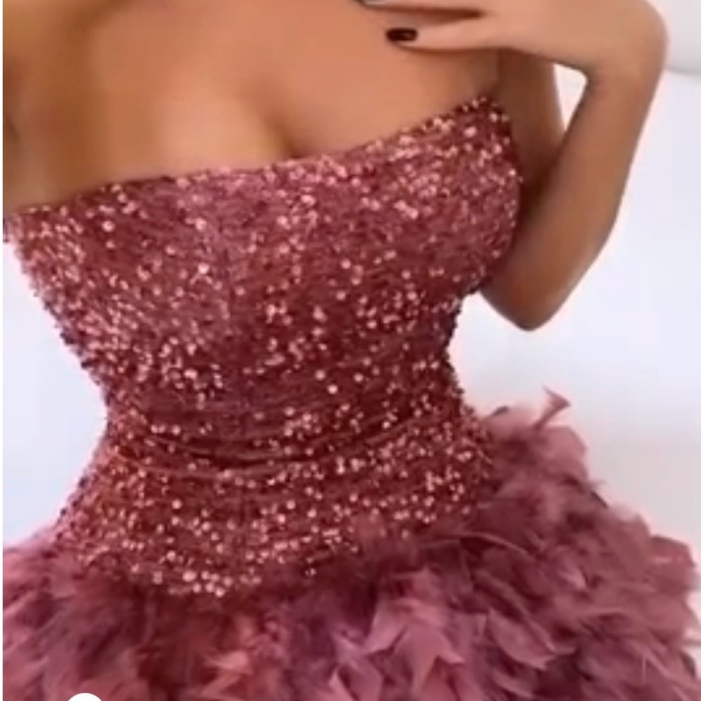 Strapless Sequin and Feather Dress